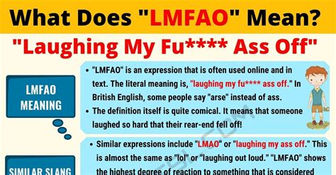 LMFAO is a well-known acronym that translates to “laughing my freakin’ a** off.” This phrase is commonly seen in text messages and online conversations, indicating a high level of amusement. It’s a supercharged version of the acronym LMAO, employed only for the most hilarious of circumstances. 